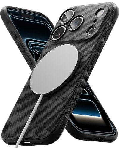 Ringke Onyx for iPhone 17 Pro Case [Compatible with MagSafe] [Anti-Fingerprint] Slim-Fit Lightweight Non-Slip Side Grip Cover with Full Coverage Camera Protection - Magnetic Camo Black