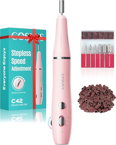 COSLUS C42 Cordless Nail Drill File with Stepless Precise Speed Control | Professional Manicure Pedicure for Acrylic Gel Dip Powder Polish, Rechargeable for Home Salon & Travel Use, Easy to Use, Pink