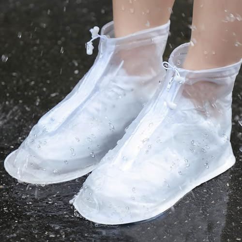 SooGree Waterproof Shoes Cover, Rain Boot Shoe Covers, Reusable Women Men PVC Sole Overshoes Galoshes Protectors for Cycling Camping Outdoor Travel (Transparent, X-Large)
