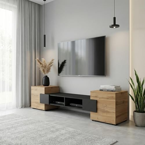 Komodee TV Schrank Torino Schwarz/Wotan 181x40x35 cm