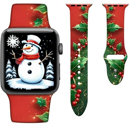 Christmas Watch Bands Compatible with Apple Watch 38mm 40mm 41mm,Christmas Gifts Breathable Soft Silicone Strap Smartwatch Replacement for watch SE & Series 8 7 6 5 4 3 2 1