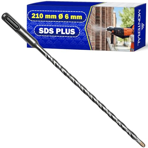 Broca Hormigon SDS Plus Ø 6 mm x 210 mm Fabricada en Acero y Carburo de Tungsteno - Broca para Hormigon se Puede Usar para Ladrillo Paredes Piedra Hormigón Armado - MONTERAL