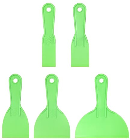 sourcing map 5pcs Putty Scraper Set Plastic Flexible Putty Knives Disposable Paint Spreader Cleaner Tool for Spackling, Patching Painting Repairing, Green