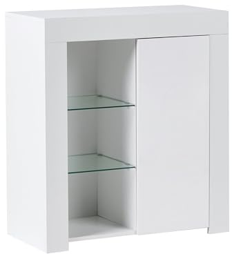 Beliani Sideboard MDF Glas weiß mit LED Beleuchtung Wohnzimmer Kamloops