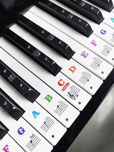 YPTSYSYS Klaviertastatur-Aufkleber nur für 37/49/54/61/76/88 weiße Tasten, bunte Musik, elektronisches Klavier, Tastatur, Notenaufkleber für Kinder, Anfänger, transparent und abnehmbar(Notenpapier)