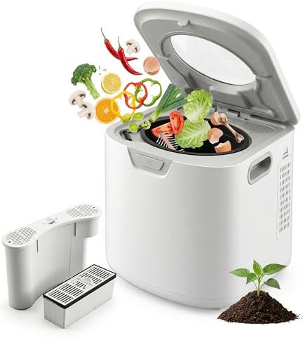 NutriChef composteur électrique de Cuisine 3,8 L – Composteur Intelligent de comptoir avec 2 filtres à Charbon Anti-odeurs, 3 Modes automatiques, Usage intérieur, Blanc
