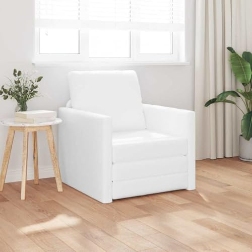 QUAHEAS Schlafsofa 60cm Weiß Kunstleder, Modernes Boden-Sofa-Bett mit Metallrahmen, Umwandelbar für Wohnzimmer, Gästezimmer, Platzsparend, Robust