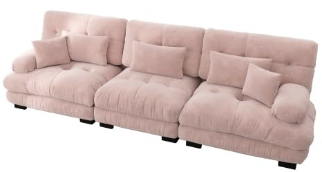 chellago Modulares 3-Sitzer Schlafsofa mit Schlaffunktion – Boneless Couch aus Chenille, Tiefensitz & runde Armlehnen, gerades Sofa mit 4 Kissen, versch. Farben 313x77x81cm