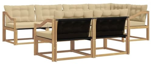 vidaXL Outdoor-Sofagarnitur mit Kissen 7 pcs Weiß und Beige, Garten-Sofa, modernes Outdoor-Möbel, strapazierfähige Lounge, Sitzgruppe für Terrasse und Komfort