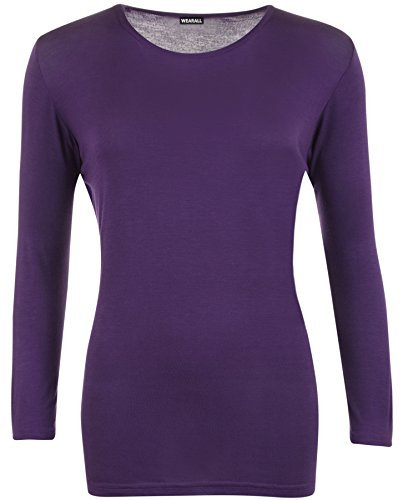WearAll Ladies Long Sleeve T-Shirt Top Womens Plus Sizes - Purple - 14