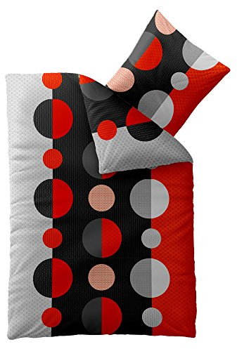 aqua-textil Concept Bettwäsche 200 x 220 cm Mikrofaser Bettbezug Sally Punkte Streifen Schwarz Grau Rot