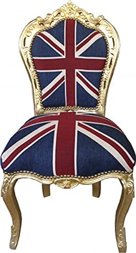 Casa Padrino Barock Esszimmer Stuhl Union Jack/Gold - Möbel Antik Stil