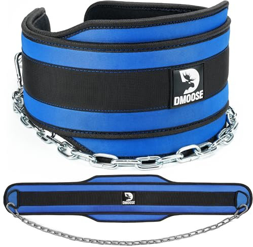 DMoose Dip-Gürtel für Kraftdreikampf mit 36 Stahl Kette - Weight Lifting Belt für Klimmzüge & Kniebeugen, Gewichthebergürtel für Herren & Frauen - Gewichtsgürtel mit bequemer Neopren-Stütze