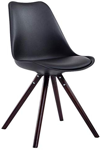 CLP Retro-Stuhl Toulouse Rund Mit Kunstlederbezug | Kunststoff-Lehnstuhl Mit Holzgestell, Farbe:schwarz, Gestell Farbe:Cappuccino