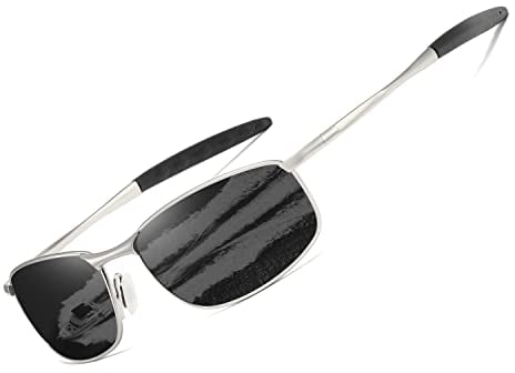 kimorn Polarisierte Sonnenbrille Herren Retro Rechteckig Rahmen Klassisch Unisex Gläser K0535 (Silber&Schwarz)