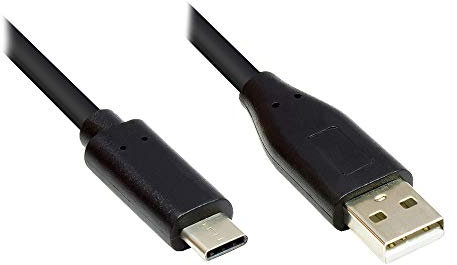 Good Connections USB 2.0 Anschlusskabel - USB-C Stecker an USB 2.0 A Stecker - KUPFERLEITER, Doppelschirmung, 480 Mbit/s Datenübertragung - schwarz - 5 m