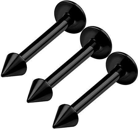 KJM FASHION 3 STK Eloxiert Schwarz Monroe Labret 1.6mm 10 mm 3/8 Eloxiert Kegel Snake Bites Madonna Ohrringe Ohrknorpel Piercing Schmuck 0059