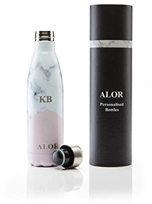 Pink & Marble Insulated Personalised Water Bottle 500ml **Free Personalisation**