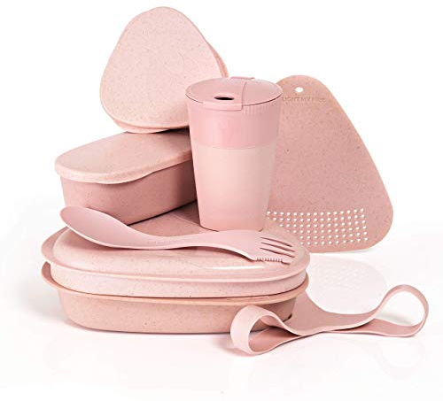 Light My Fire 8-Piece MealKit BIO Camping Mess Kit with Cup, Bowl, Plate, Spork and Storage Containers, DustyPink
