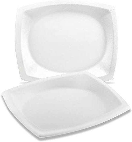 Signature Disposable Rectangular Bagasse Plates - 50 Pack, 25 x 21cm -Super Rigid Large White Disposable Plates -100% Biodegradable Recyclable Sugarcane Plates - Eco-Friendly Dinner Plates for Parties