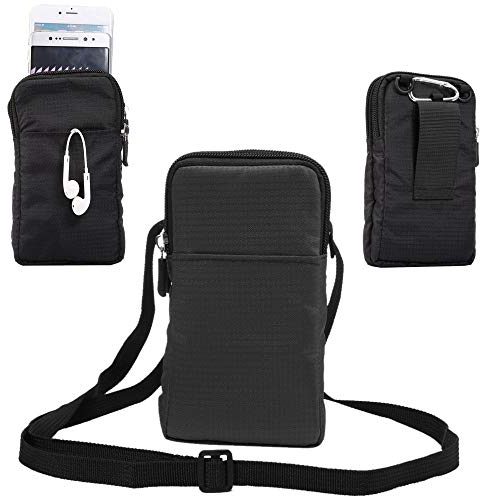 jbTec Handytasche zum Umhängen Nylon klein 180x110x35mm - Karabiner Gürteltasche Damen Herren Handy Belt, Farbe:Schwarz