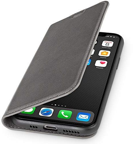 WIIUKA Echt Ledertasche - TRAVEL Nature - Hülle für Apple iPhone 11 Pro - ITALIENISCHES Leder - Vintage Grau, mit Kartenfach, extra Dünn, Tasche, Premium Leder kompatibel mit iPhone 11 Pro