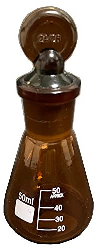 DONLAB CSE-0050 Glass 50ml Amber Brown Erlenmeyer Flask with Ground Stopper Conical Flask