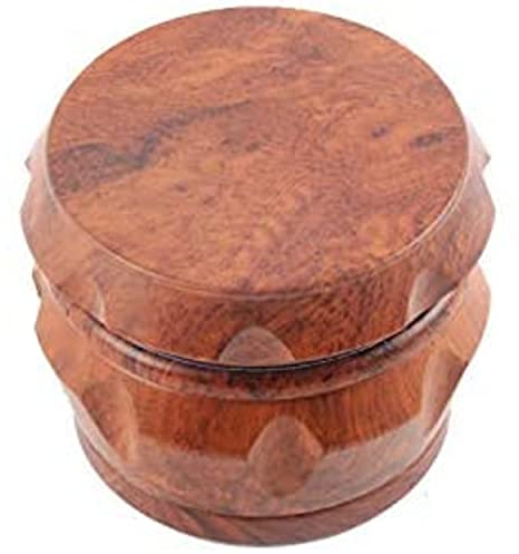 Grinder en résine apparence bois 50 mm de diamètre moulin à épices 4 parties avec récupérateur de pollen et spatule fournie dents en aluminium de haute qualité couvercle aimanté (bois foncé)