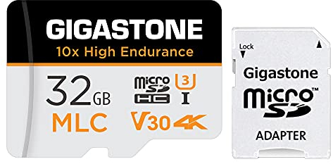[10x High Endurance] GIGASTONE Industrial 32GB MLC Micro SD Card, 4K Video Recording, Security Cam, Dash Cam, Surveillance Compatible 95MB/s, U3 C10, with Adapter [5-Yrs Free Data Recovery]