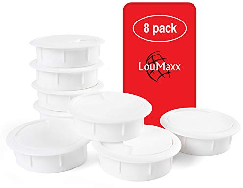 LouMaxx Kabeldurchführung Schreibtisch weiß – 8er Set Kabeldurchlass 60mm Ø - Tisch Kabel Durchführungen aus stabilem Kunststoff - passgenaue Kabellochabdeckung mit Stabiler Tisch Kabeldurchführung