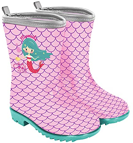 PERLETTI Stivaletti Bambina Pioggia con Sirenetta - Stivali Gomma Bimba Sirena Riflettenti - Galosce per Bambine Impermeabili con Suola Antiscivolo Verde - Mermaid Materiale PVC (Rosa, 26/27 EU)
