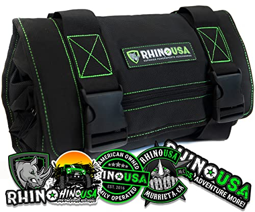 Rhino USA Tool Bag Roll - Heavy Duty Canvas Organizer Pouch for Tools - Ultimate Travel Tool Storage Kit for UTV, Car, Truck, 4x4 Offroad - Upgraded with Labeled & Removable Pouches - Secured for Life