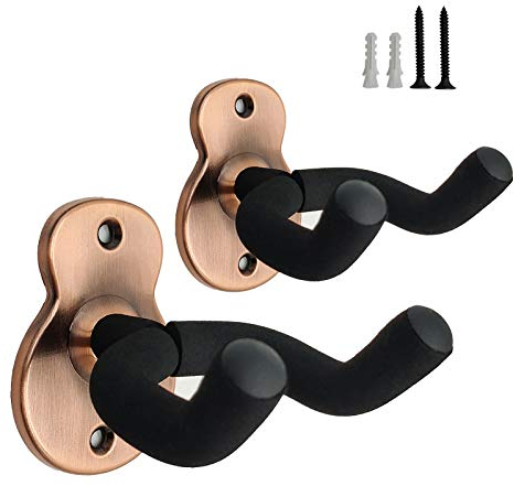 Epochleno Gitarren-Wandhalterung, Metall-Gitarrenhalter, 2 Packungen, Gitarrenhalterung mit schützendem Schwamm, passend für alle Arten von Kopfplatten/E-Gitarren/Ukulelen/Banjo/Bass, Bronzefarben