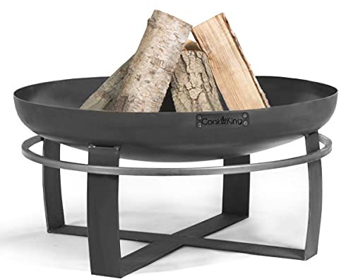 Cookking Feuerschale Viking rund, Rustikale Feuerstelle Garten & Terrasse mit Tragering aus Stahl, Schwarz, 37x100x100cm