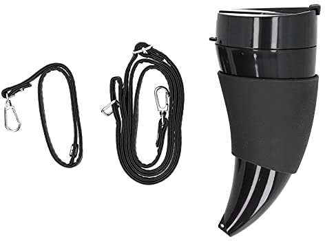 HERCHR Wikinger Trinkhornbecher,230ml/8Oz Wikinger Trinkhorn Edelstahl Isolierter Kaffeebecher, Ziegenhorn Geformte Kaffeetassen Mit Deckel Und Verstellbarem Schultergurt Für Reisen, Campingbecher