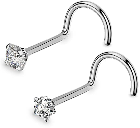 OUFER 20G 0.8mm 2stk Titan Nasenpiercing Ring Nasenring S Form Star CZ Nasen Piercing Nase Nostril Twist Stecker Dünn Nasenstecker Nasenspirale Schmuck Nose Ring Screw 3mm Jewellery Women