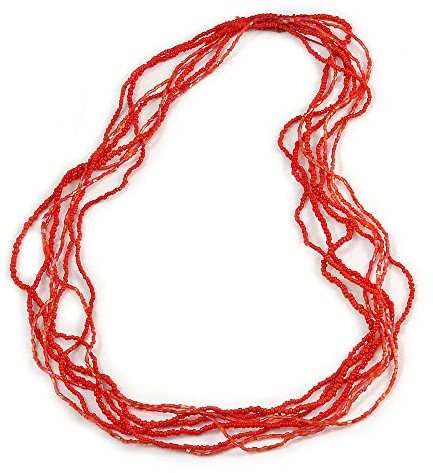 Avalaya Long collier multirangs de perles en verre rouge écarlate 70 cm L, taille unique, Verre, Rouge