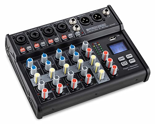 Pronomic B-603 Mini-Mixer mit Bluetooth und USB-Recording - Kompakter 6-Kanal Mixer - 4 Kanäle mit Combobuchsen, Phantomspeisung und Hi-Z Schalter - USB-Port - Main-Ausgänge im XLR-Format - Schwarz