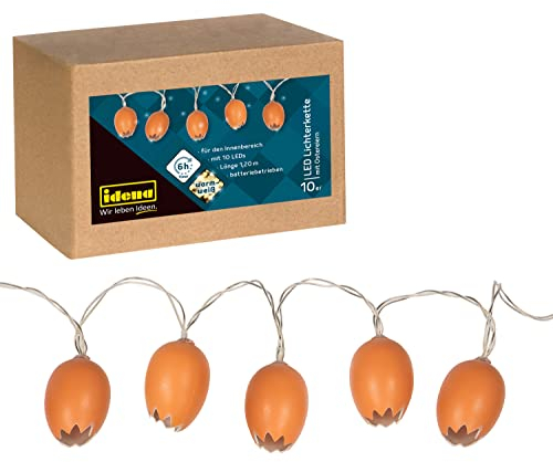 Idena 31245 - LED Lichterkette Ostern mit 10 warm-weißen LED in naturgetreuen, braunen Oster-Eiern, batteriebetrieben, mit 6 Stunden Timer Funktion, ca. 1,2 m lang, als Deko zur Osterzeit