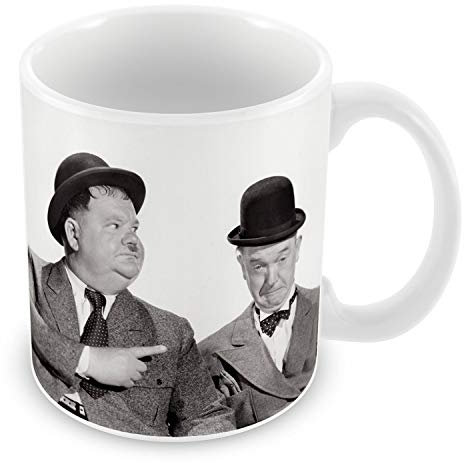 French Unicorn Laurel und Hardy Tasse 2, Keramiktasse, 50 ml, Rund, Standard, Zylindrisch, Wei, Klassiker, Zuhause, Bro, Alle Gelegenheiten