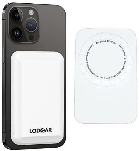 LodBar Power Bank Wireless, 5000 mAh Battery Pack iPhone, Caricabatterie Portatile per telefoni iPhone 12/13/14, Wireless Battery Pack con 2 in 1 ricarica magnetica wireless e ricarica USB iuscita
