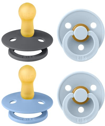 BIBS Colour Schnuller 4er-Pack, BPA-frei, Kirschform Nippel. Naturkautschuk/Latex, Hergestellt in Dänemark. 6-18 Monate (4er Pack), Baby Blue Colours