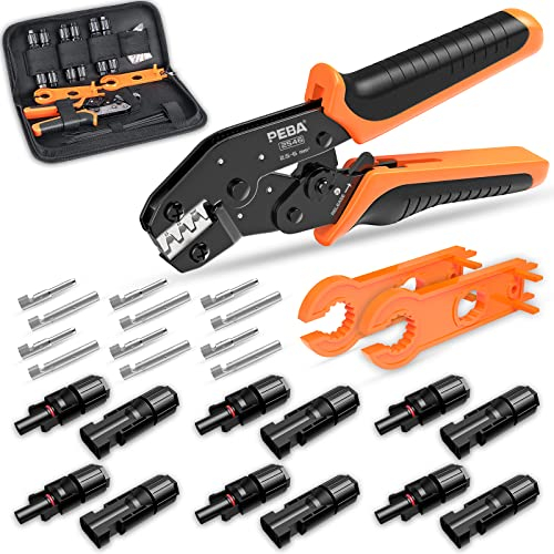 PEBA Set di Pinze Crimpatrici Solari, Pinza Crimpatrice Solare per 1.5-2.5/4.0/6.0 mm² Cavo PV, Incl. Crimpatrice + Pannello Solare Connettori Fotovoltaico+ Chiave Inglese per Cavo di Collegamento