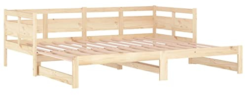 Susany Tagesbett Ausziehbar Schlafcouch Bettsofa Polstersofa Loungesofa Bettgestell Bettcouch Gästebetts Schlafsofa Sofabett Couch stoffsofa, Massives Kiefernholz (unbehandelt), 80 x 200 cm (B x L)