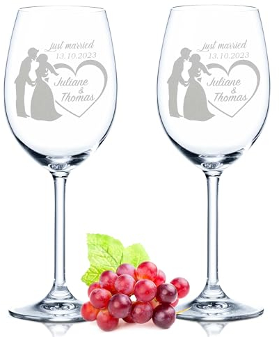 GRAVURZEILE Leonardo Weingläser mit Gravur - Hochzeitspaar - Personalisiert mit Name & Datum im 2er Set - Persönliches Geschenk zur Hochzeit, Verlobung oder zum Jahrestag - Farbe: Daily
