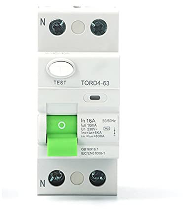 Anlayliay AC 2P 6KA RCCB RCD 230V Disjoncteur à RéSiduel Disjoncteur DifféRentiel Interrupteur de SéCurité TORD4-63, 2P 16A 10MA