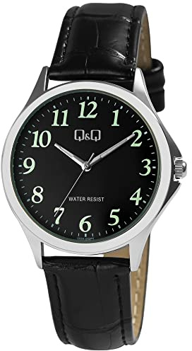 Q&Q Herren-Uhr Kunstleder Armband Dornschließe 3 Bar Analog Quarz (schwarz schwarz grün)