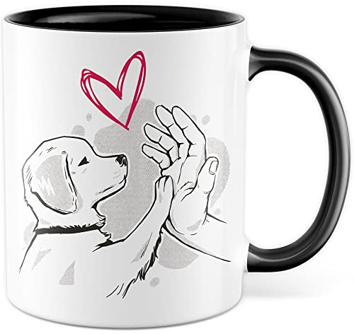 Tasse à café pour chien et homme - Idée cadeau - Cadeau pour homme et femme - Papa à quatre pattes - Tasse à café - Motif chien - Tasse à café - Motif chien - Tasse à thé - Main et patte (blanc/noir)
