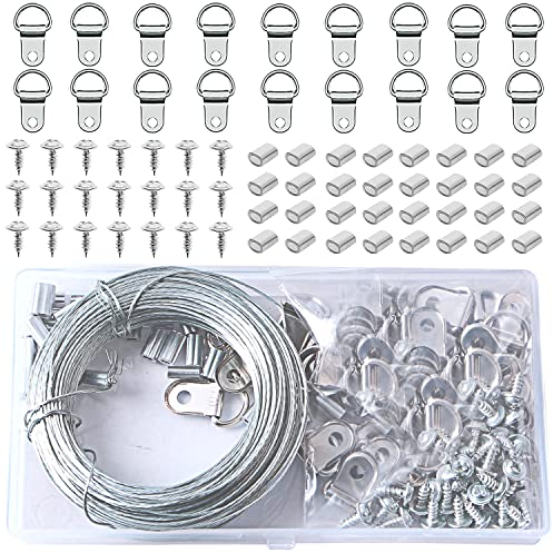 Câble métallique 0.7mm en acier inoxydable, câble métallique 30M, Câble en inoxydable, câble en acier avec anneau en D, crochets et vis de suspension pour cadre photo.