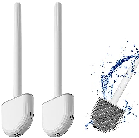 Pack de Escobillas de Silicona para WC - Higiénicas y Duraderas, Soporte Ventilado - Diseño Moderno, Limpieza Sin Rayar - Blanco - Set de 2